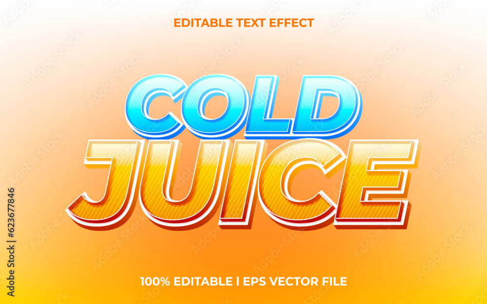 Poster cold juice 3d editable text effect, template with 3d style use for logo and business brand