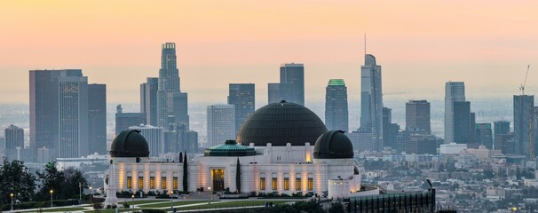 Iconic Landmark: Panoramic View of Griffith Park Observatory, a Famous Los Angeles City Landmark, Showcased in Stunning 4K Resolution