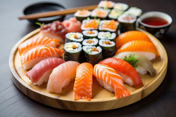 seafood set rice roll sushi japanese food meal fish japan. Generative AI.