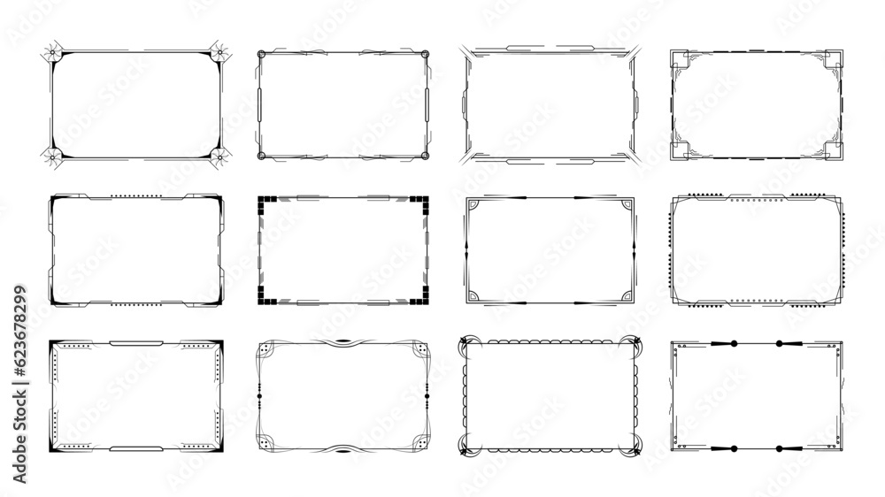 Poster set abstract black collection simple line rectangular frame doodle outline element vector design sty