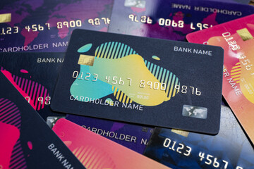 Texture of many credit cards as background