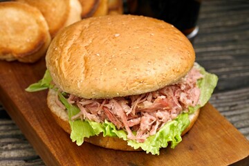 Tender Temptation: Close-Up of a Sauceless Pulled Pork Sandwich, Showcasing the Juicy and Flavorful Meat in 4K Resolution