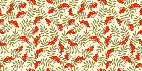Autumn seamless pattern with Rowan. Vector background for various surface.