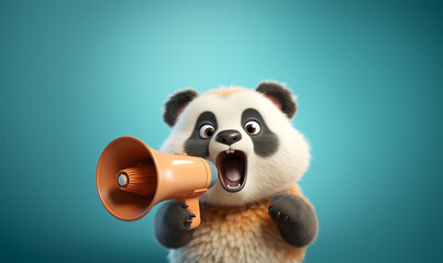 Cute Panda holding megaphone and roaring