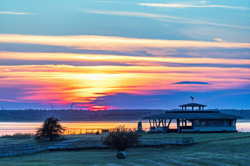 Sunset at lake Hornborga at a bird tower