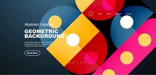 Abstract technology landing page background with circles and round elements. Creative concept for business, technology, science or print design