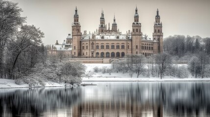 A winter wonderland featuring a Castle - obrazy, fototapety, plakaty