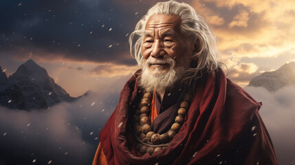 Fototapeta premium Tibetan old man in the Himalayas.