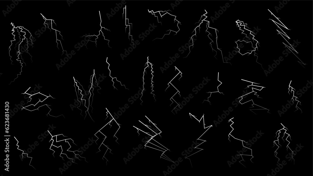 Poster set black outline simple line abstract collection lightning thunderstorm abackground light and shine