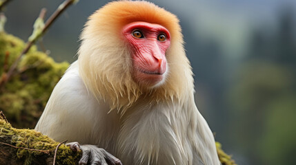 Portrait of a long-nosed monkey (Macaca mulatta). Generative AI.