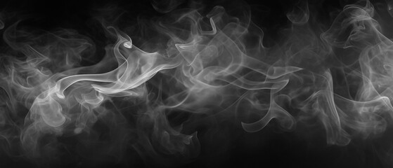 White smoke, flowing steam on a dark background. Smoky banner background