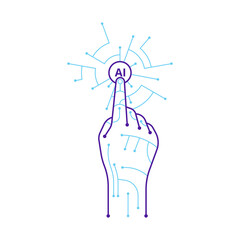 Digital hand touching AI connection 