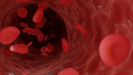 3D blood red cells flowing through vein