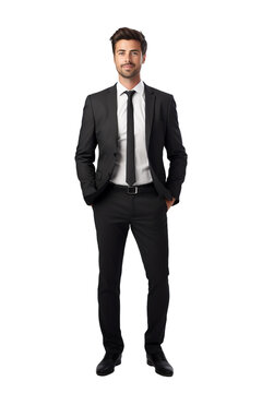 Businessman man wearing a suit standing up isolated on transparent background (PNG)