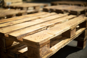 Wooden pallets. Made of planks. Craft furniture.