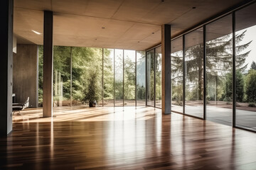 Luxury modern home interior behind glass near a window , Created with Generative Ai Technology