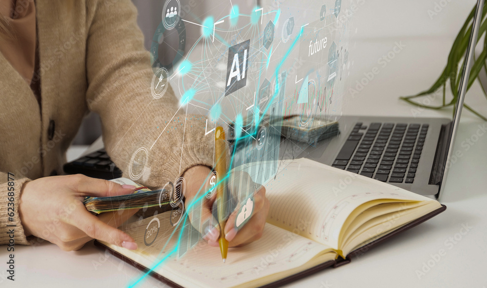 Poster chatbot chat ai concept, artificial intelligence. businessman using technology smart ai robot, enter