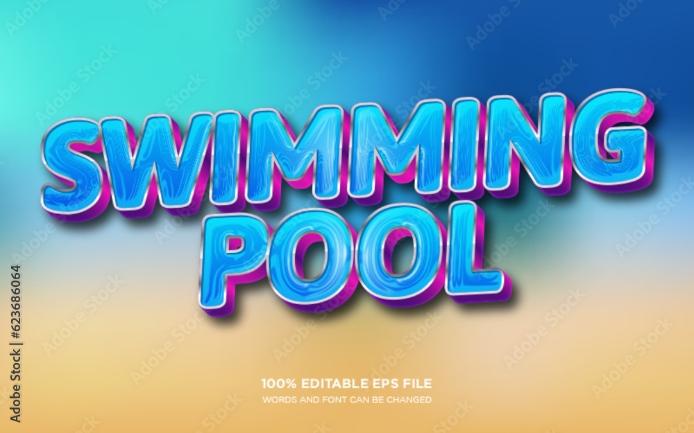 Poster swimming pool 3d editable text style effect
