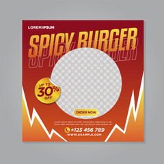 Spicy Restaurant food social media banner post design template	
