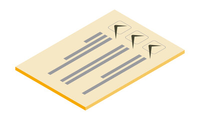 チェックリスト3_チェック済み（横型・アイソメ置き・奥側左向き・書類・文字無し・オレンジ・1枚）