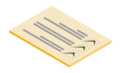 チェックリスト3_チェック済み（横型・アイソメ置き・奥側右向き・書類・文字無し・オレンジ・1枚）