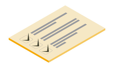 チェックリスト3_チェック済み（横型・アイソメ置き・手前右向き・書類・文字無し・オレンジ・1枚）