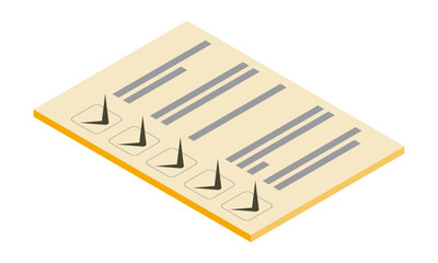 チェックリスト3_チェック済み（縦型・アイソメ置き・手前右向き・書類・文字無し・オレンジ・1枚）