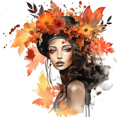 Fototapeta premium woman with autumn leaves