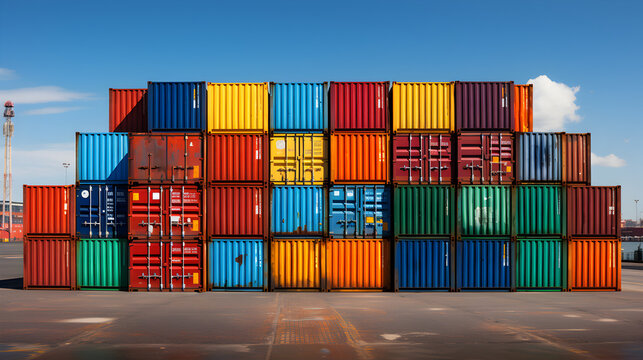 multicolored containers at a port for advertising and background