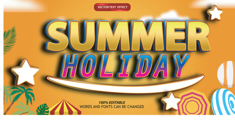 vector text effect template summer vacation and discount with beach background and holiday feel