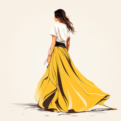gorgeous woman in a long skirt. Simple fashion sketch.AI GENERATION