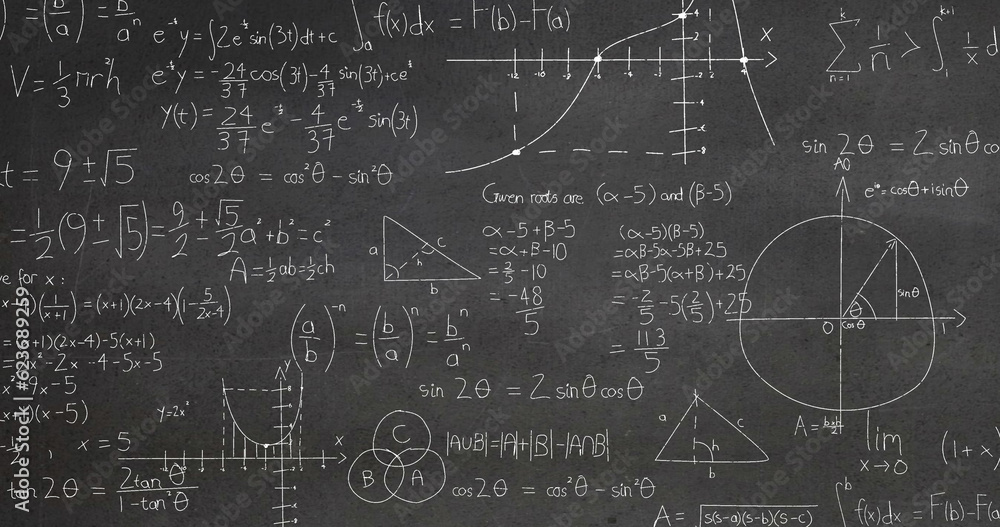 Wall mural composite of mathematical data processing over dark background