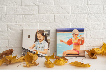 dry autumn leaves and photo canvas