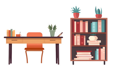 Bookshelf and desk illustrations. generative ai