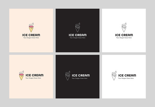 Ice Cream Cone Dessert Logo Illustration Template