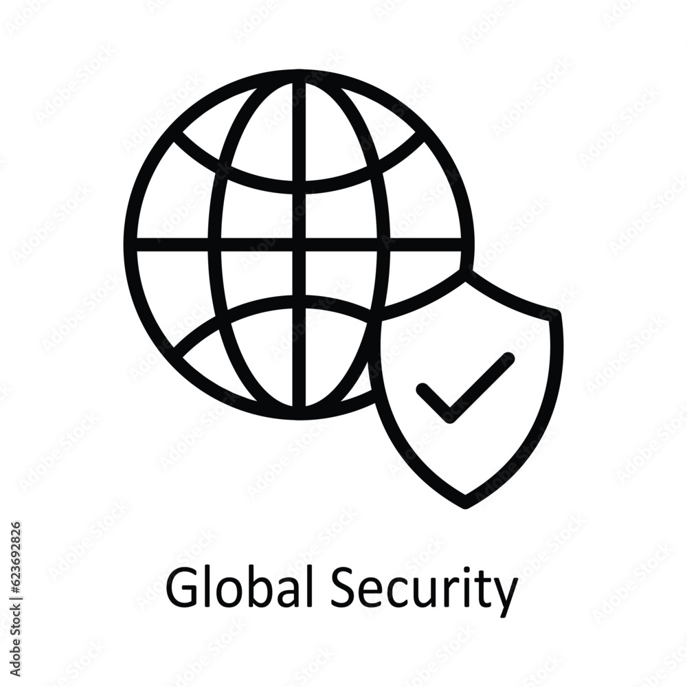 Poster global security vector outline icon design illustration. cyber security symbol on white background e