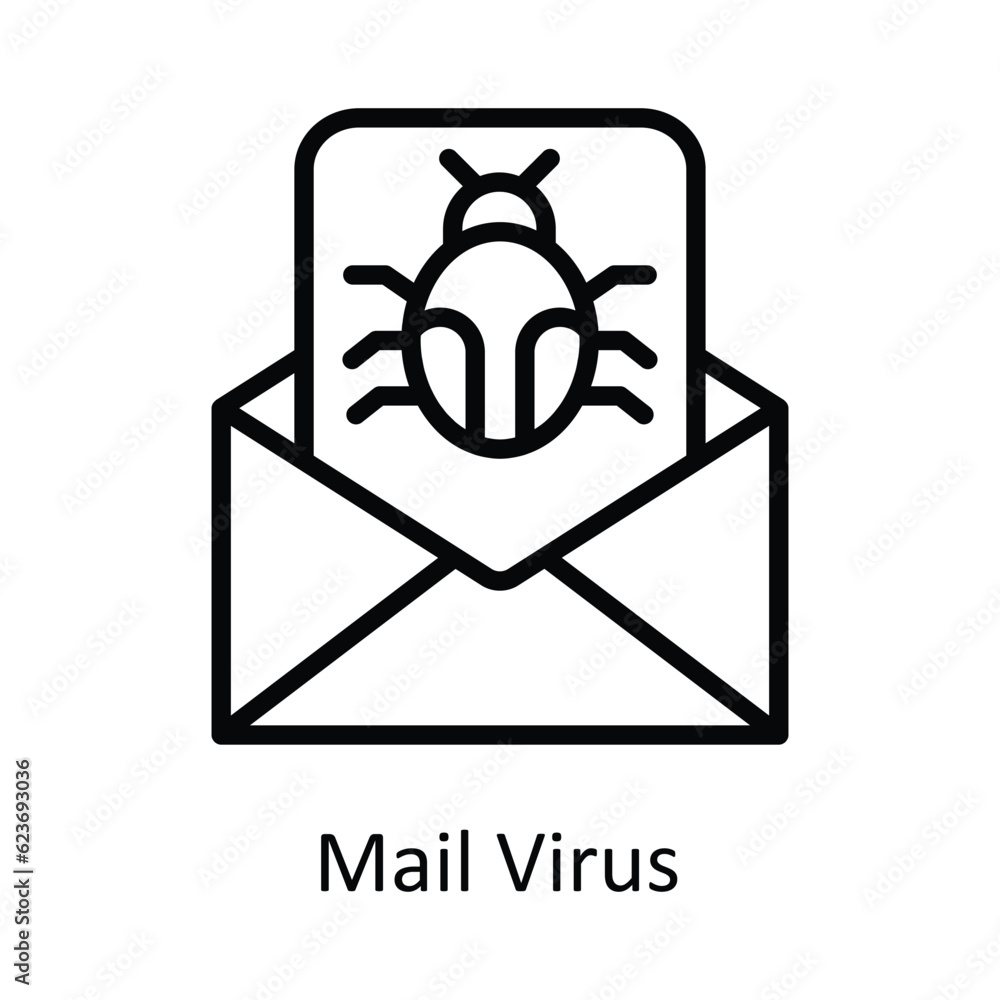 Poster mail virus vector outline icon design illustration. cyber security symbol on white background eps 10