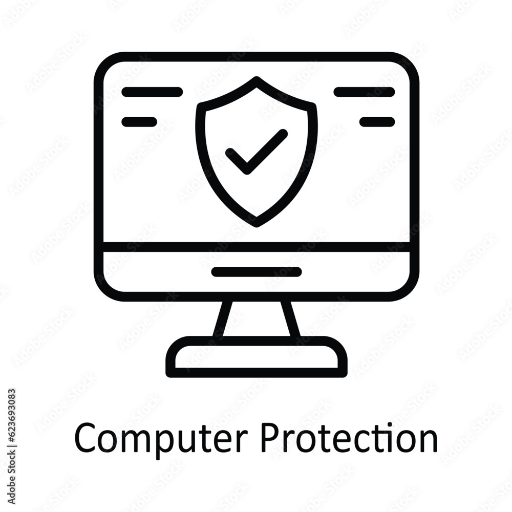 Poster computer protection vector outline icon design illustration. cyber security symbol on white backgrou