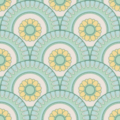 Scale tile mandalas pattern with floral ornament