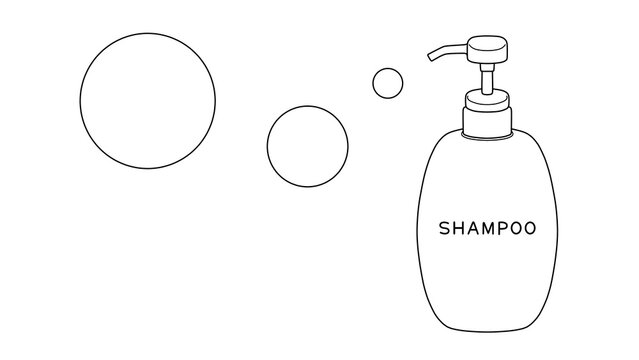 recommend clip art: 泡とプラスチック製のシャンプーボトル（線画）