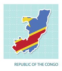 Stickers of Republic of the Congo map with flag pattern in frame.
