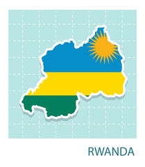 Stickers of Rwanda map with flag pattern in frame.