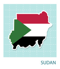 Stickers of Sudan map with flag pattern in frame.
