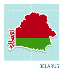 Stickers of Belarus map with flag pattern in frame.