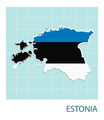 Stickers of Estonia map with flag pattern in frame.