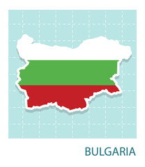 Stickers of Bulgaria map with flag pattern in frame.