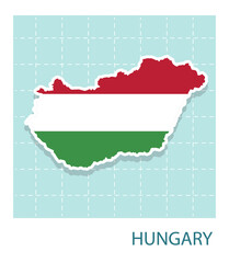 Stickers of Hungary map with flag pattern in frame.