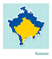 Stickers of Kosovo map with flag pattern in frame.