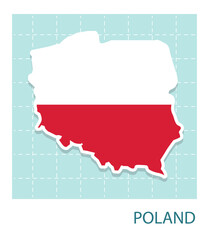 Stickers of Poland map with flag pattern in frame.