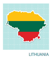 Stickers of Lithuania map with flag pattern in frame.